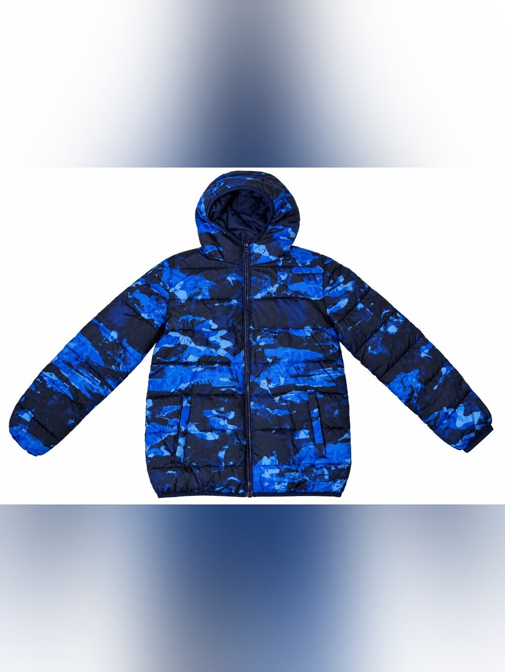 Under Armour Boys YLG Large Blue Camo Hooded Puffer Jacket Insulated